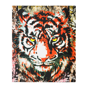 Impresión En Metal Cabeza de tigre rojo - Tigre ojos azules Metalizad