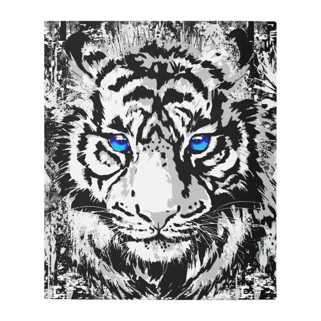 Impresión En Metal Cabeza Siberiana de tigre blanco - Metalizado ojos (Anverso)