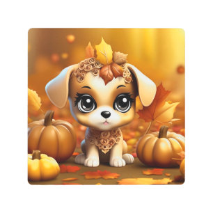 Impresión En Metal Cachorro de calabaza de otoño