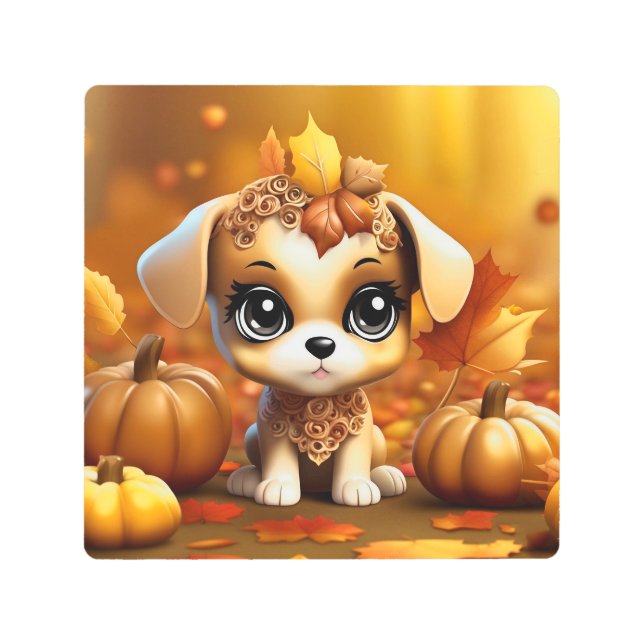 Impresión En Metal Cachorro de calabaza de otoño (Anverso)