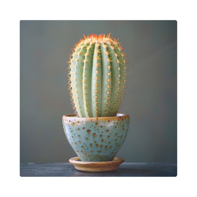 Impresión En Metal Cactus verdes en una Verde azulada fotografía de c (Anverso)