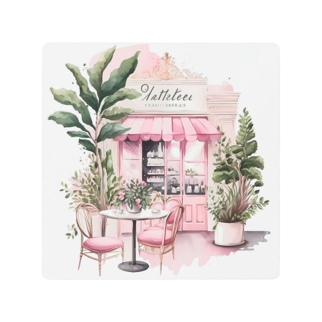 Impresión En Metal Café francés estético, Retro, (Anverso)