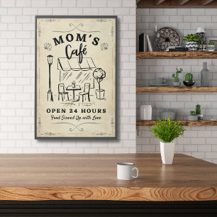 Impresión En Metal Cafe Vintage de mamá inspiró Rótulo Metalizado