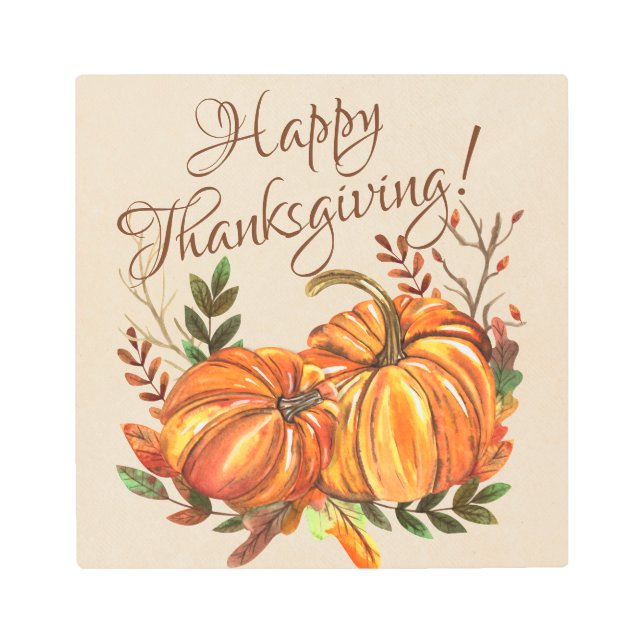 Impresión En Metal Calabazas de Acción de Gracias (Anverso)