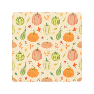 Impresión En Metal Calabazas verdes y naranjas, patrón sin fisuras.