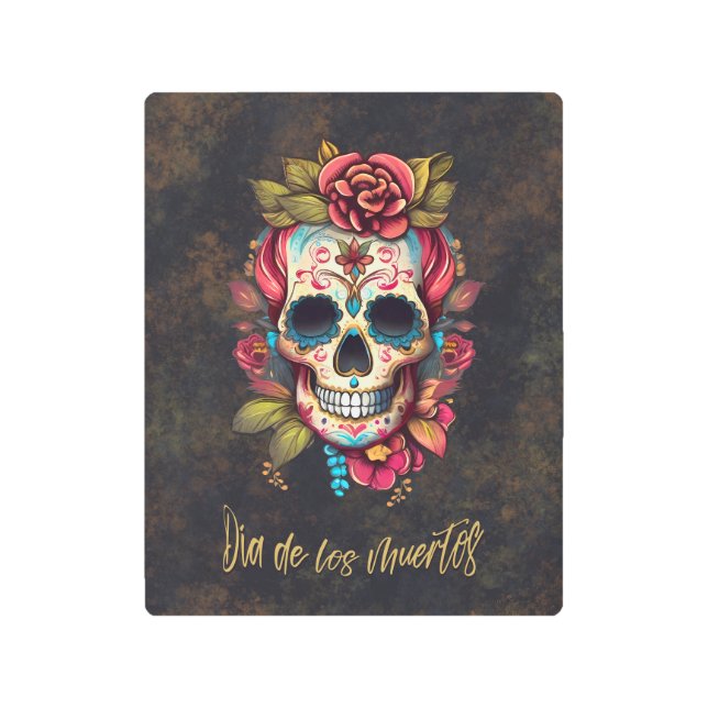 Impresión En Metal Calavera de azúcar floral Día de los Muertos Españ (Anverso)