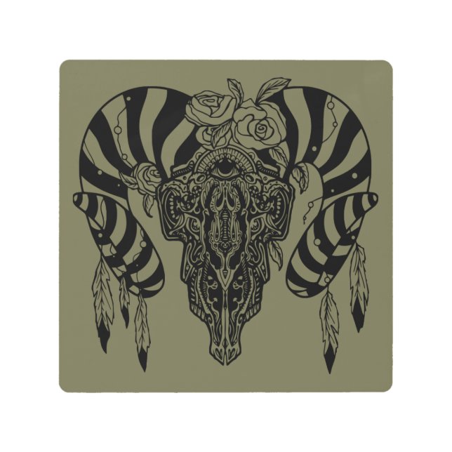 Impresión En Metal Calavera de toro tribal (Anverso)