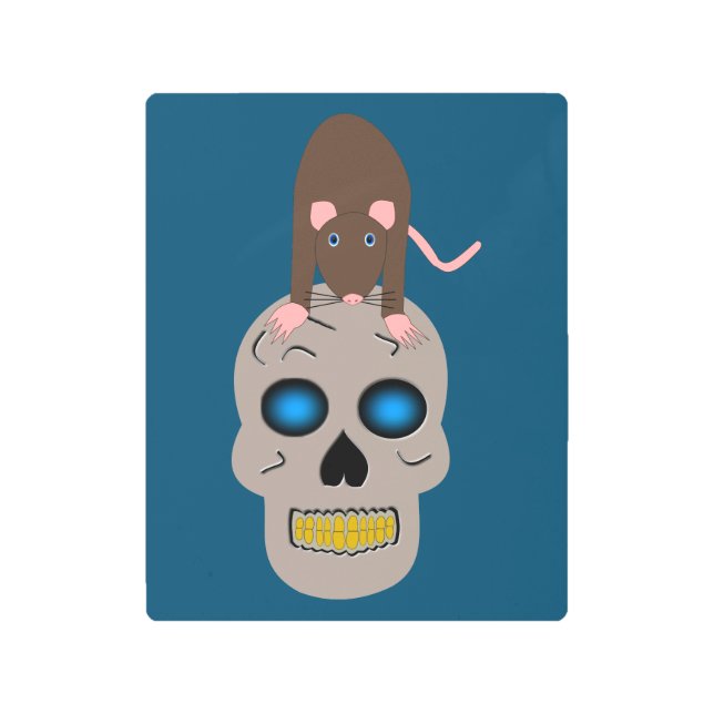 Impresión En Metal Calavera gótica y Rat Halloween (Anverso)