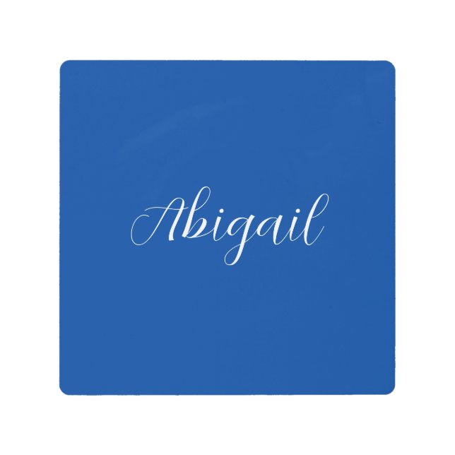 Impresión En Metal Caligrafía Elegante Blue White Plain Nombre simple (Anverso)
