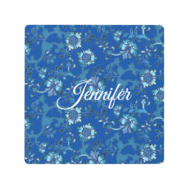 Impresión En Metal Caligrafía Elegante Floral Azul Nombre personaliza