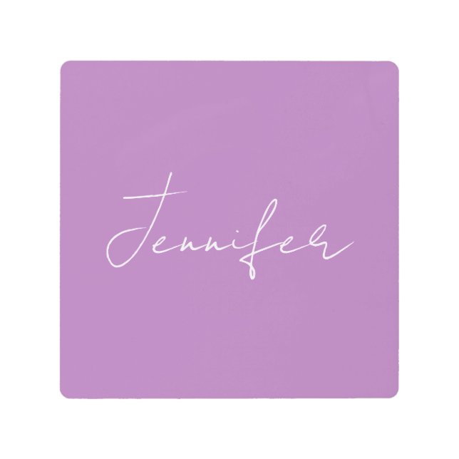 Impresión En Metal Caligrafía Elegante Lavanda Llanura Nombre simple (Anverso)
