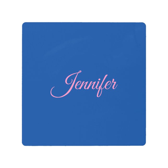 Impresión En Metal Caligrafía Elegante Nombre personalizado rosa azul (Anverso)