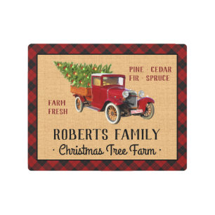 Impresión En Metal Camión de cosecha navideña de color rojo aplastado