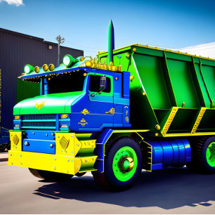 Impresión En Metal Camión volcado, camión volcado, colores primarios,