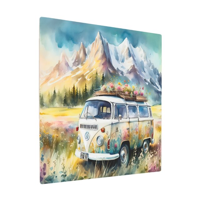 Impresión En Metal Campervan Bliss Retro Campervan En Las Montañas (Angulado)