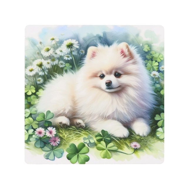 Impresión En Metal Campo de canela de acuarela de perro de Pomerania  (Anverso)