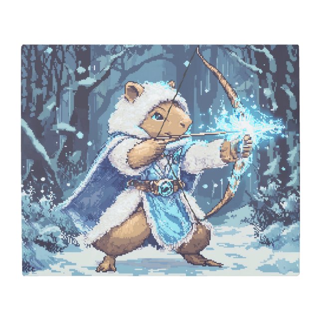 Impresión En Metal Capybara Ice Archer - Fantasy Pixel Art (Anverso)