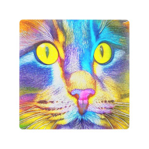 Impresión En Metal Cara de gato color arcoiris