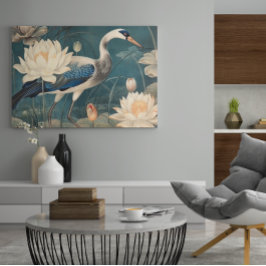 Impresión En Metal Cárcel azul y loto de la escena botánica vintage