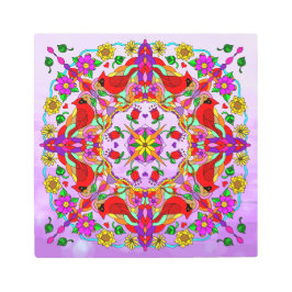 Impresión En Metal Cardenales y flores de color bonito Mandala