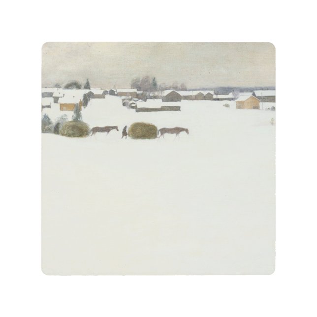 Impresión En Metal Carga de heno | Paisaje invernal de Pekka Halonen (Anverso)