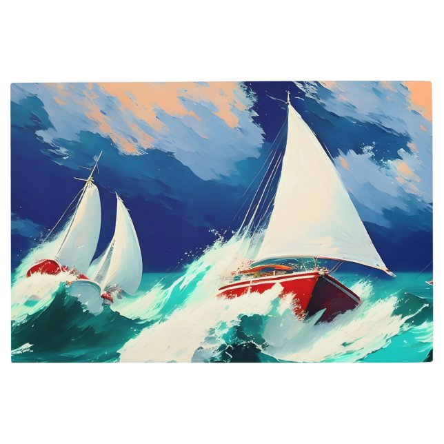 Impresión En Metal Carreras de veleros en los mares pesados (Anverso)