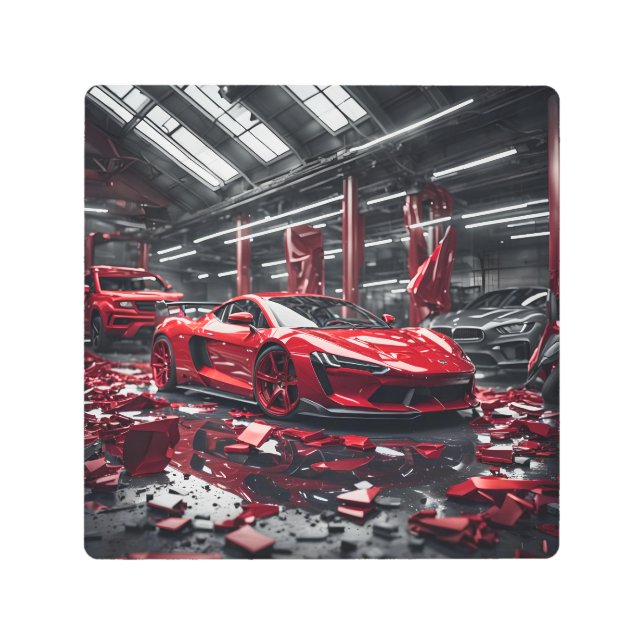 Impresión En Metal Carro deportivo rojo caliente XIX