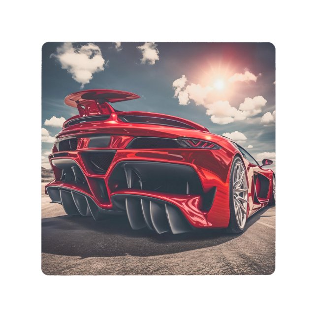 Impresión En Metal Carro deportivo rojo caliente XVI (Anverso)