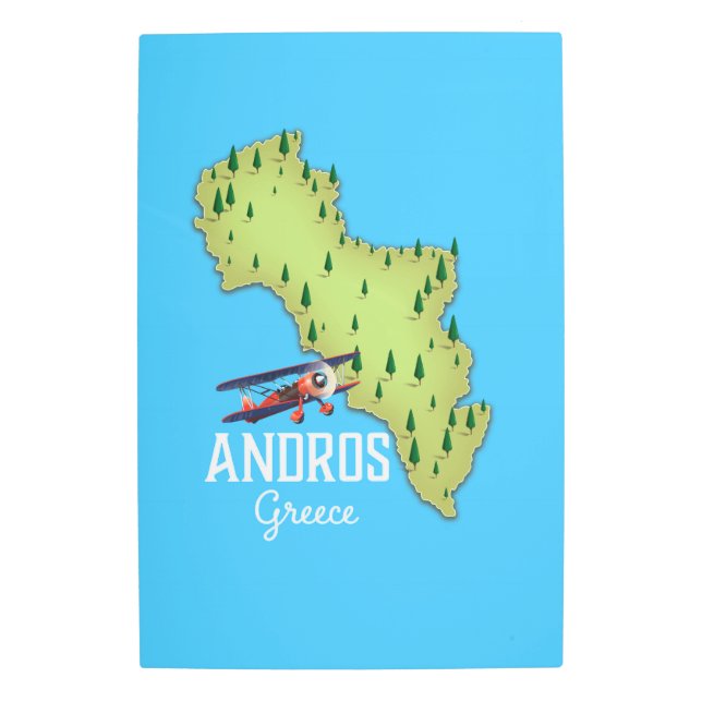 Impresión En Metal Cartel de viaje ilustrado del mapa griego de Andro (Anverso)