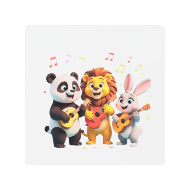 Impresión En Metal 🎵 Cartoon Animal Music Party – Fun & Cute Musical (Anverso)