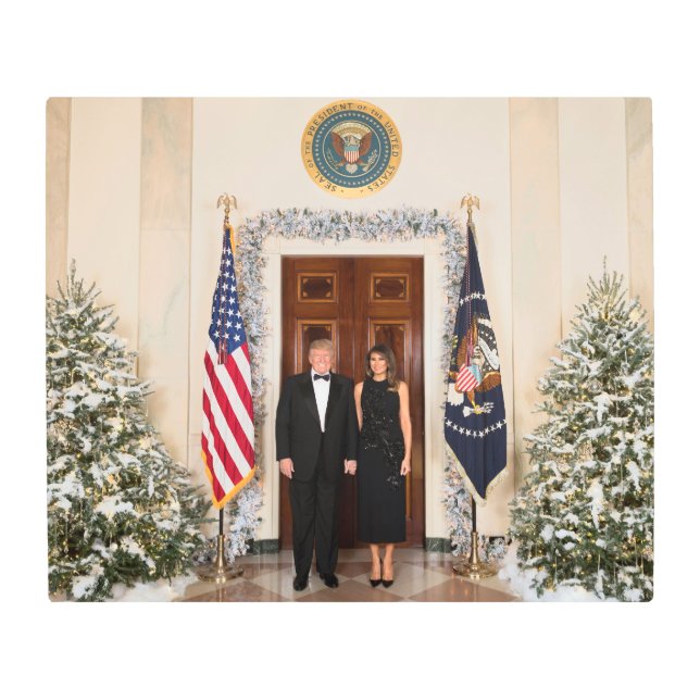 Impresión En Metal Casa Blanca de los Navidades de Donald y Melania T (Anverso)
