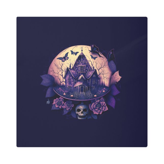 Impresión En Metal Casa gótica morada oscura y embrujada (Anverso)