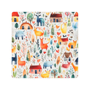 Impresión En Metal Casas rojas y casas adorables Hoja de papel