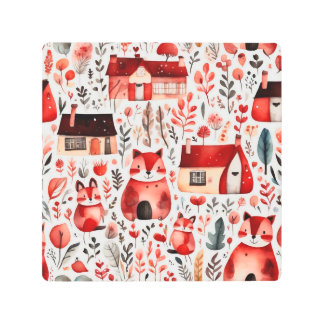 Impresión En Metal Casas rojas y casas adorables Hoja de papel