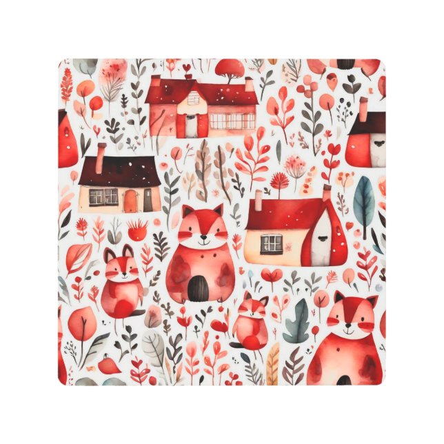 Impresión En Metal Casas rojas y casas adorables Hoja de papel (Anverso)