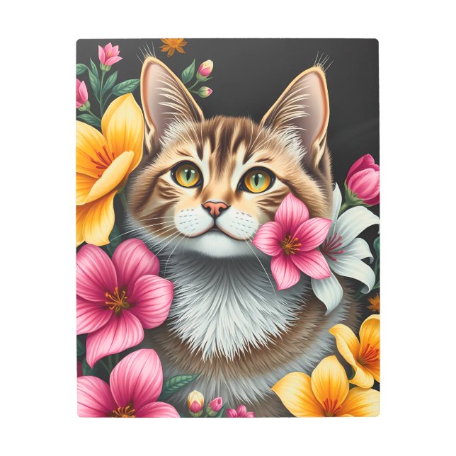 Impresión En Metal Cat And Floral Art Metal Print (Anverso)