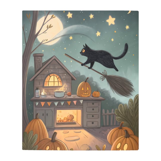 Impresión En Metal Cat & Broom Duo | Magical Halloween Night (Anverso)