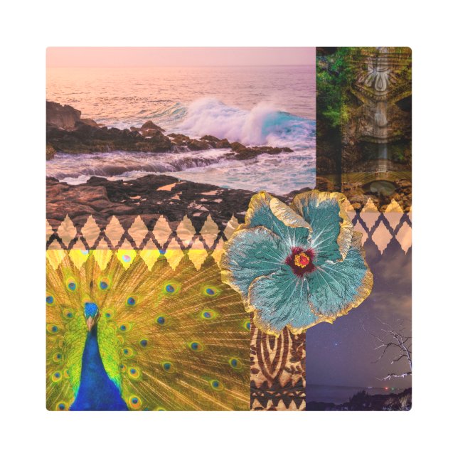 Impresión En Metal Cataratas Opaeka'a, Collage hawaiano de Kauai (Anverso)