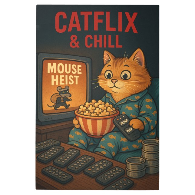 Impresión En Metal Catflix & Chill: Cozy Binge-Watching Cat Art (Anverso)