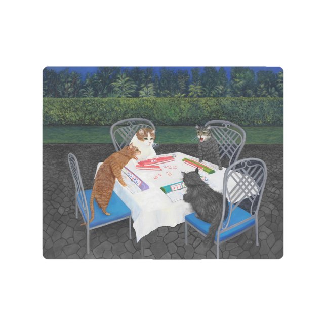 Impresión En Metal Cats Playing Mahjong Metal Print (Anverso)