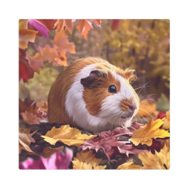 Impresión En Metal Cerdo de Guinea entre hojas de otoño