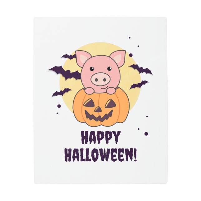 Impresión En Metal Cerdo En Calabaza Dulces Cerdos Feliz Halloween (Anverso)