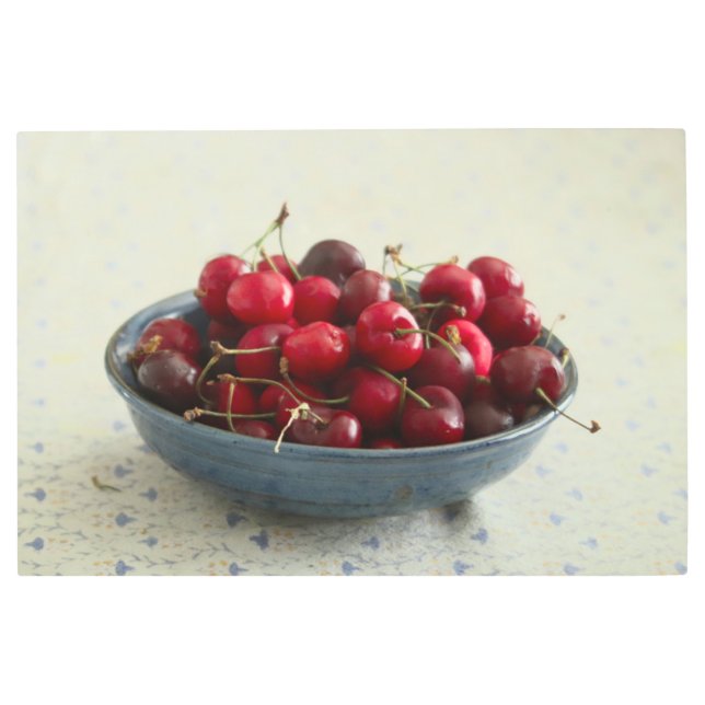 Impresión En Metal Cerezas en un tazón azul (Anverso)