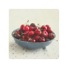 Impresión En Metal Cerezas en un tazón azul