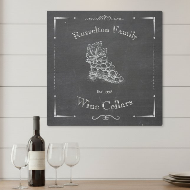 Impresión En Metal Chalkboard Grapes Family Name Wine Cellar (Subido por el creador)