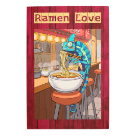 Impresión En Metal Chameleon comiendo Ramen en Noodle Bar