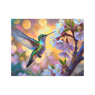Impresión En Metal Cherry Blossom Fantasy Sunrise Hummingbird