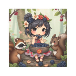 Impresión En Metal Chibi Fairy Eating Blackberries with Forest Friend