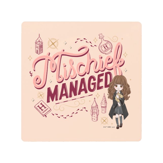 Impresión En Metal Chibi Hermione "Mischief Managed" (Anverso)