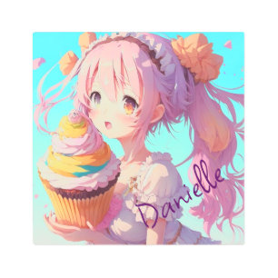Impresión En Metal Chica anime personalizado con torta caprichosa